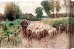 Anton Canvas Paintings - Bringing Home The Flock by Anton Mauve