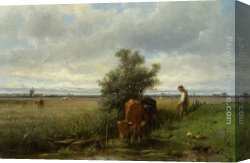 Anton Canvas Paintings - Cattle Watering by Anton Mauve