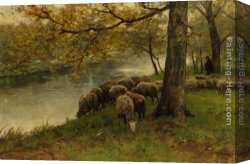 Anton Canvas Paintings - Sheep Watering by a River by Anton Mauve