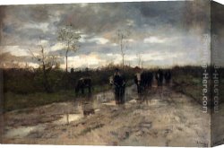 Anton Canvas Paintings - Weg Met Koeien Homeward Bound by Anton Mauve