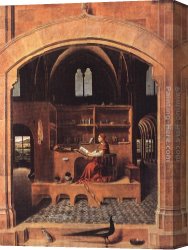 Jerome Canvas Paintings - St. Jerome in his Study by Antonello da Messina