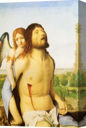 Dead Christ Attended by Two Angels Canvas Paintings - The Dead Christ Supported By An Angel by Antonello da Messina