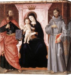 Enthroned Canvas Paintings - Madonna Enthroned with the Infant Christ and Saints by Antoniazzo Romano