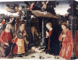 Nativity Canvas Paintings - Nativity with Sts Lawrence and Andrew by Antoniazzo Romano