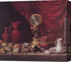 Pereda Canvas Paintings - Still-life with a Pendulum by Antonio de Pereda
