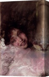 Antonio Canvas Paintings - A Young Girl Laughing by Antonio Mancini