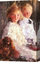 Portrait of Elizabeth Countess of Cork Canvas Paintings - Portrait of Elizabeth and Charles Williamson with their Pet Dog by Antonio Mancini