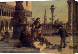 Paoletti Canvas Paintings - Feeding The Pigeons by Antonio Paoletti