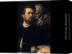 Arnold Canvas Paintings - Self Portrait with Death by Arnold Bocklin