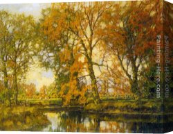 A Wooded Landscape with a Figure Crossing a Bridge Over a Stream Canvas Paintings - An Autumn Landscape with Cows Near a Stream by Arnold Marc Gorter