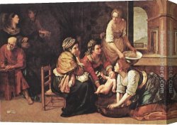 The Baby Jesus And Saint John The Baptist Canvas Paintings - Birth of St John the Baptist by Artemisia Gentileschi