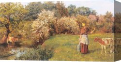 Arthur Canvas Paintings - Poll the Milkmaid by Arthur Hughes