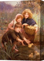 Arthur Canvas Paintings - Learning to Swim by Arthur John Elsley