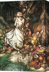 Arthur Canvas Paintings - Goblin Market White and golden Lizzie stood by Arthur Rackham