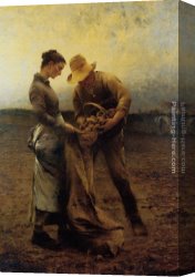 Wilhelm Canvas Paintings - Potato Gatherers by August Wilhelm Nikolaus Hagborg