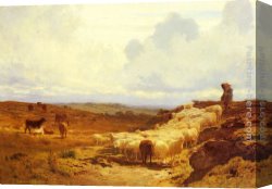 A Shepherd And His Dog Guarding a Flock of Sheep Canvas Paintings - A Shepherd and his Flock by Auguste Bonheur