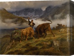 Rapto De Europa 02 Canvas Paintings - Le Combat Souvenir des Pyrenees by Auguste Bonheur