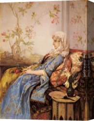 Exotic Canvas Paintings - An Exotic Beauty in an Interior by Auguste Toulmouche