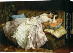 Toulmouche Canvas Paintings - Dolce far niente by Auguste Toulmouche