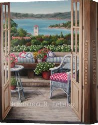 Balcony Canvas Paintings - Balcony With A Bay View by Barbara Felisky