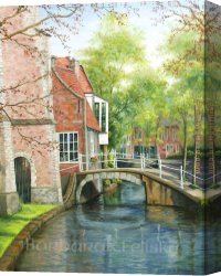 Felisky Canvas Paintings - Delft Canal Bridge by Barbara Felisky