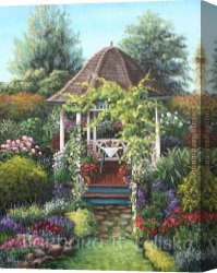 Felisky Canvas Paintings - Gazebo Among The Roses by Barbara Felisky