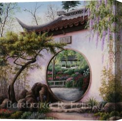 Felisky Canvas Paintings - Moon Gate Garden by Barbara Felisky