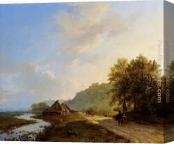 Landscape with Path Canvas Paintings - A Summer Landscape With Travellers On A Path by Barend Cornelis Koekkoek