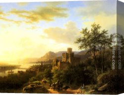 Landscape with Path Canvas Paintings - Travellers on a Path in an extensive Rhineland Landscape by Barend Cornelis Koekkoek