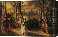 Hendrik Canvas Paintings - Promenade hors les murs by Baron Jan August Hendrik Leys