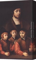 Portrait of an Old Man Canvas Paintings - Portrait of a Man with Three Sons by Barthel Bruyn