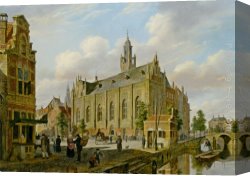 Hove Canvas Paintings - A Town Scene on a Canal by Bartholomeus Johannes Van Hove