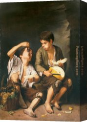 Pears And Grapes on a Table Canvas Paintings - Beggar Boys Eating Grapes and Melon by Bartolome Esteban Murillo