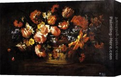 Bartolome Esteban Murillo Canvas Paintings - Basket of Flowers by Bartolome Perez