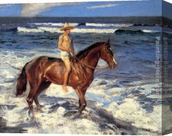 The Sledge Ride Canvas Paintings - A Ride Along The Shore by Benito Rebolledo Correa