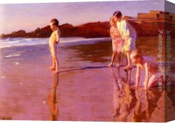 Port of Valencia Canvas Paintings - Children On The Beach At Sunset, Valencia by Benito Rebolledo Correa