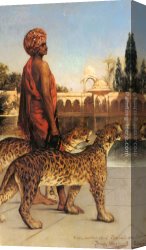 Palace Canvas Paintings - Palace Guard with Two Leopards by Benjamin Jean Joseph Constant