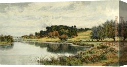 Wooded Canvas Paintings - Wooded Banks of the Thames by Benjamin Williams Leader