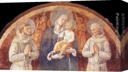 Benozzo Di Lese Di Sandro Gozzoli Canvas Paintings - Madonna and Child between St Francis and St Bernardine of Siena by Benozzo di Lese di Sandro Gozzoli