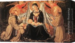 St Dominic Canvas Paintings - Madonna and Child with Sts Francis and Bernardine, and Fra Jacopo by Benozzo di Lese di Sandro Gozzoli
