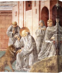 Jerome Canvas Paintings - St Jerome Pulling a Thorn from a Lion's Paw by Benozzo di Lese di Sandro Gozzoli