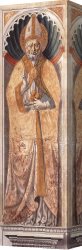 Nicholas Canvas Paintings - St Nicholas of Bari (on the pillar) by Benozzo di Lese di Sandro Gozzoli