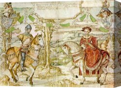 Bernaert Canvas Paintings - Count Henry I of Nassau with his Bride by Bernaert van Orley