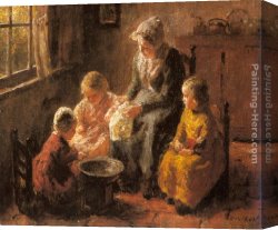Interior Canvas Paintings - Mother and Children in an Interior by Bernard Jean Corneille Pothast