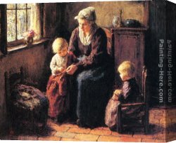 Lessons Canvas Paintings - The Sewing Lesson by Bernard Jean Corneille Pothast