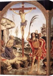 St Dominic Canvas Paintings - The Crucifixion with Sts Jerome and Christopher by Bernardino Pinturicchio