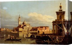 Della Canvas Paintings - A View In Venice From The Punta Della Dogana Towards San Giorgio Maggiore by Bernardo Bellotto