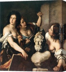 Allegory Canvas Paintings - Allegory of Arts by Bernardo Strozzi