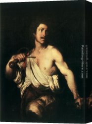 Head Canvas Paintings - David with the Head of Goliath by Bernardo Strozzi