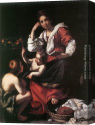 Madonna with Child Canvas Paintings - Madonna and Child with the Young St John by Bernardo Strozzi